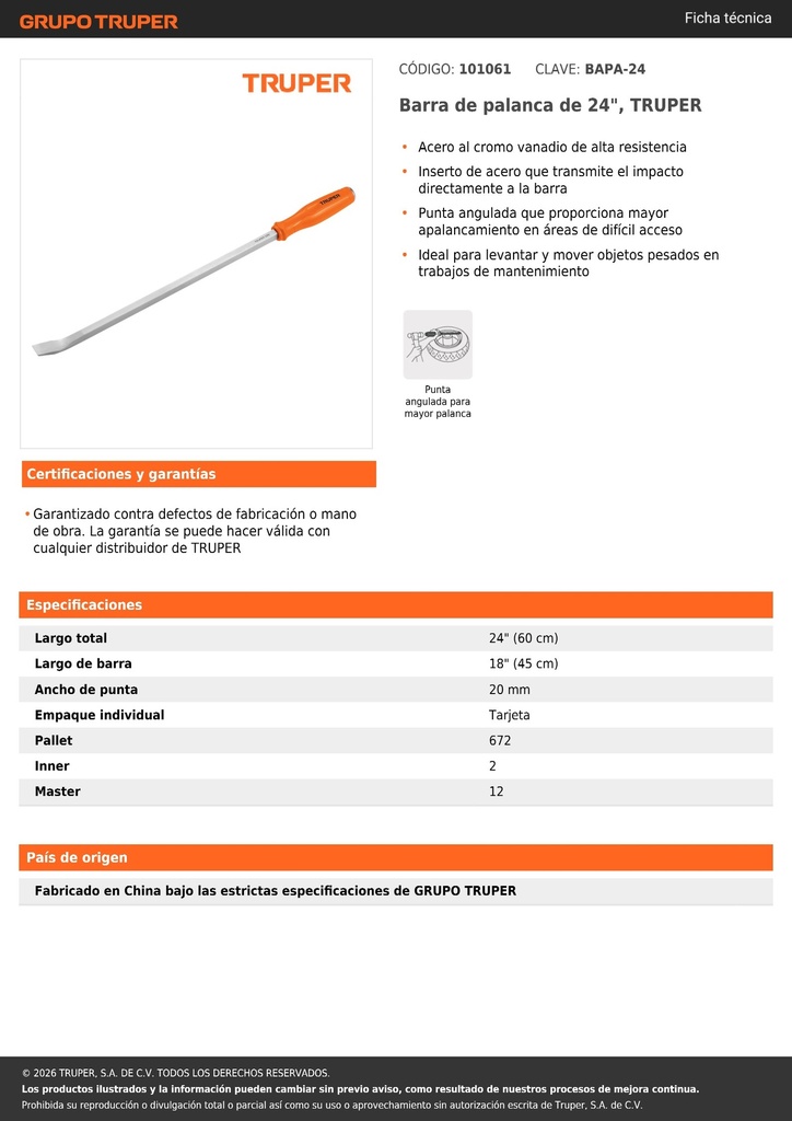 Componente: Barra de palanca de 24', TRUPER (img_7_BAPA-24)