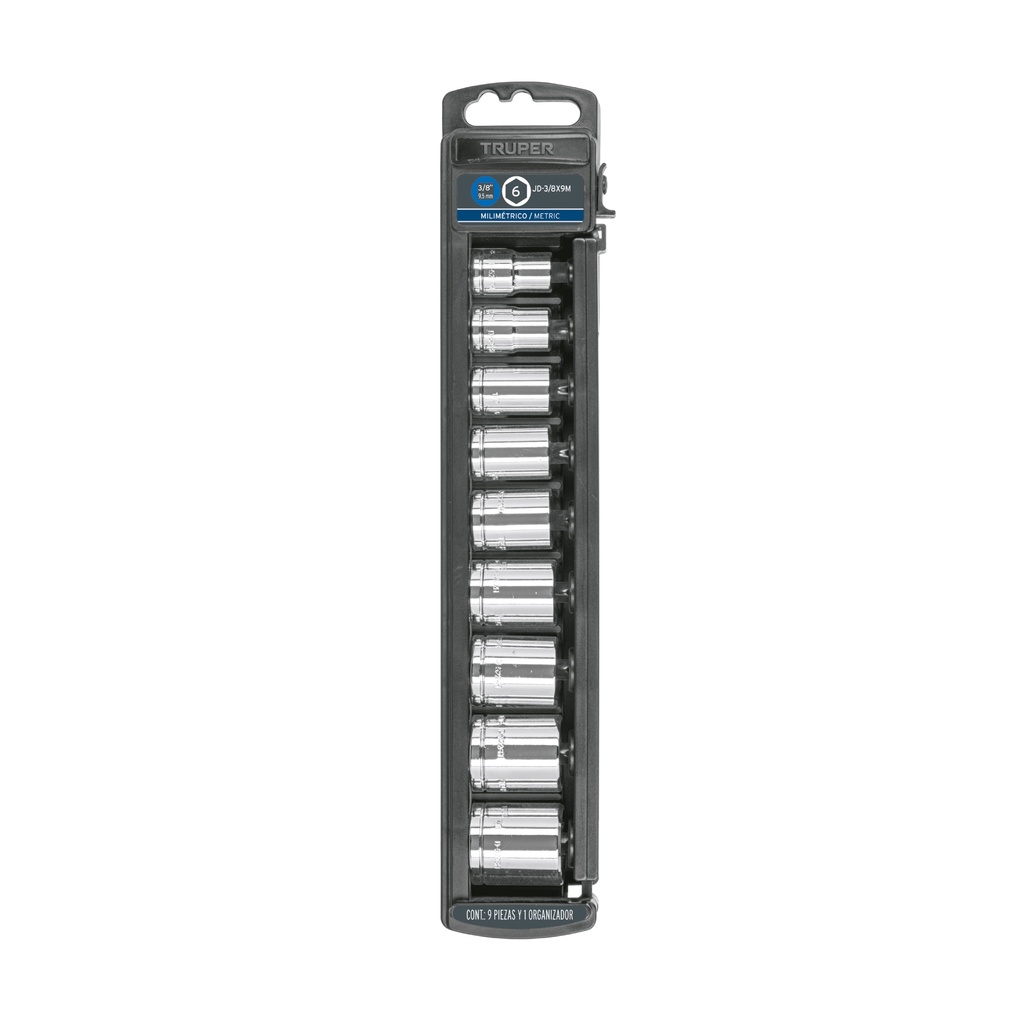Juego de 9 dados cuadro 3/8' mm, TRUPER