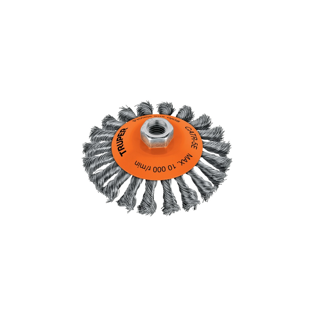Carda tipo cónico 5' alambre trenzado, eje 5/8'-11, TRUPER