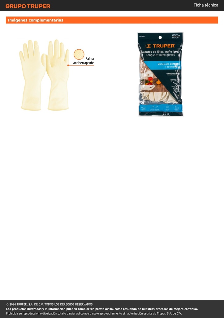 Guantes de látex para manejo de alimentos, M, TRUPER