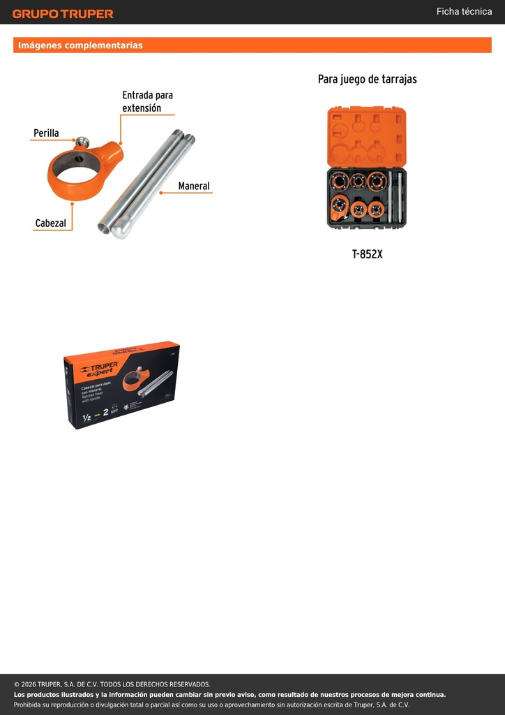 Cabezal para dados T-852X, con maneral, TRUPER EXPERT