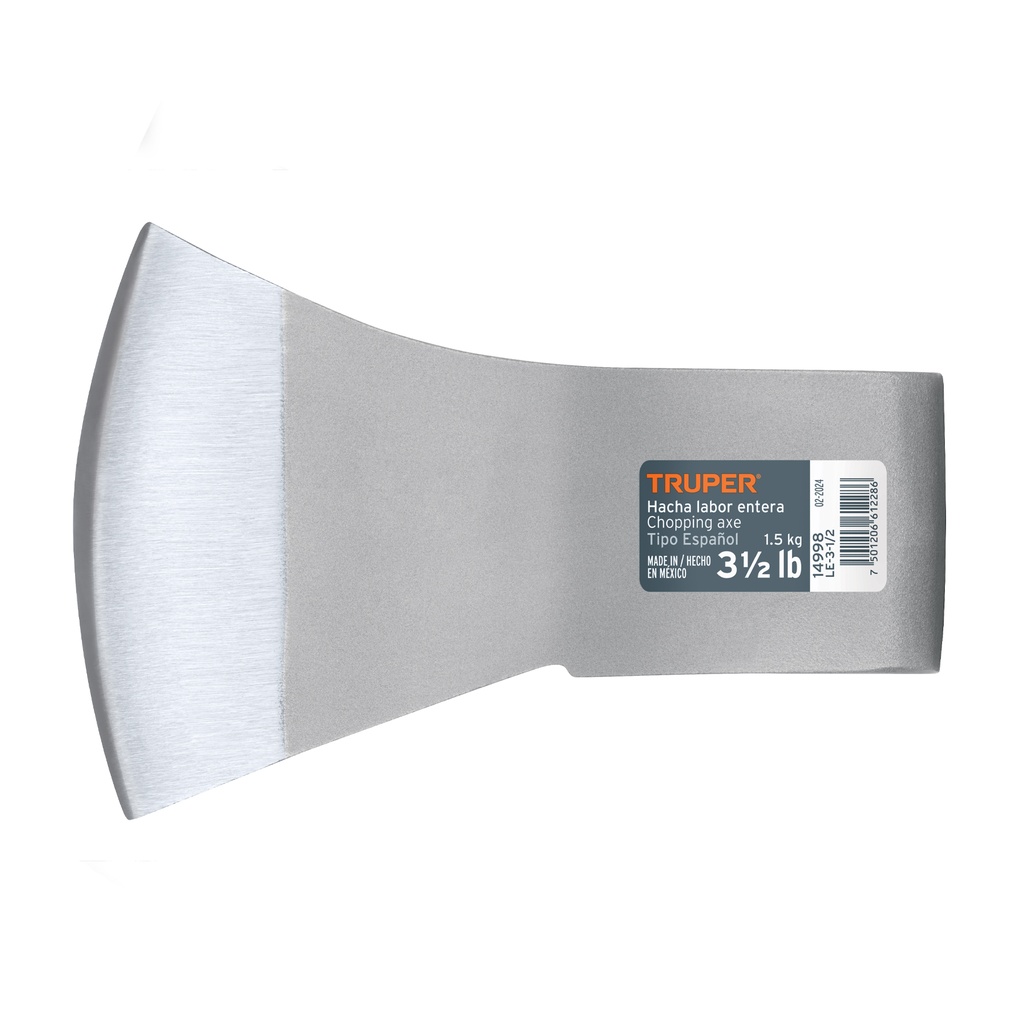 Hacha labor entera 3-1/2 lb, sin mango, TRUPER