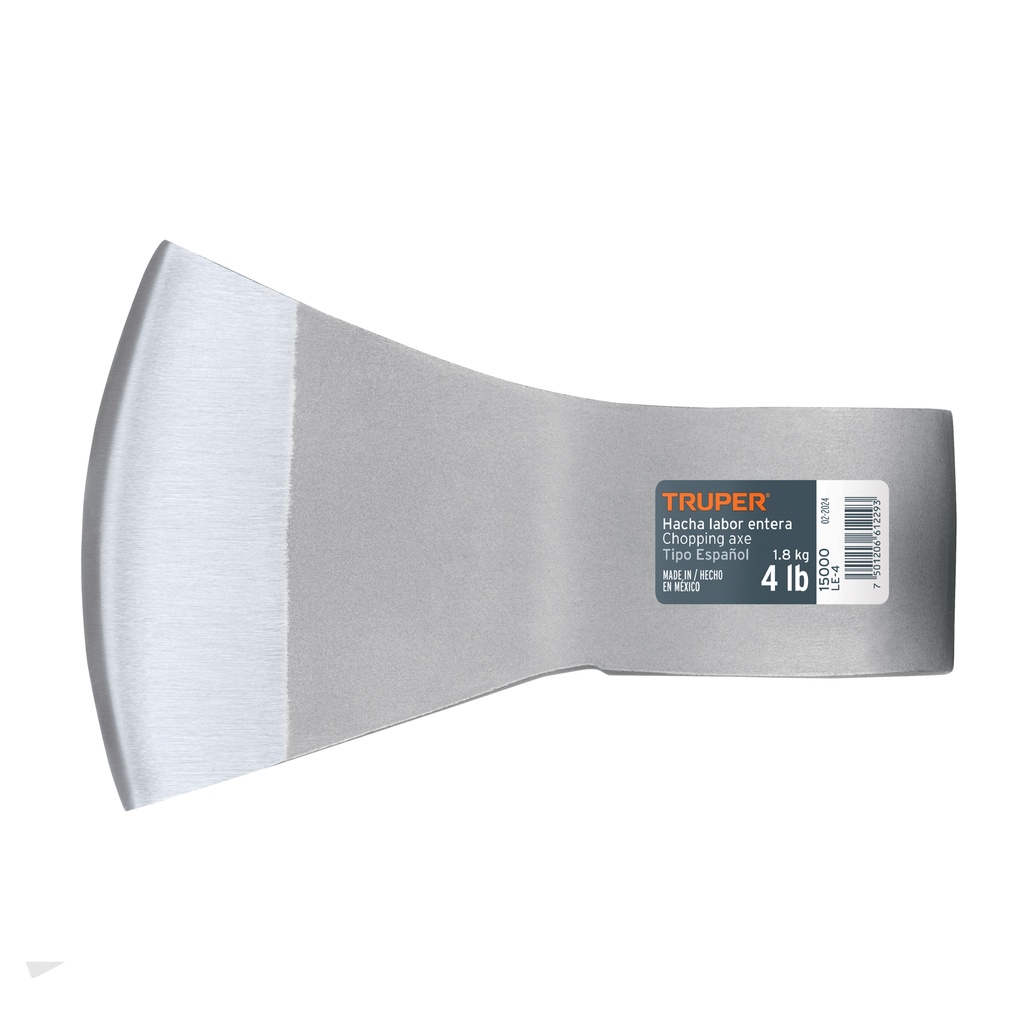 Hacha labor entera 4 lb, sin mango, TRUPER