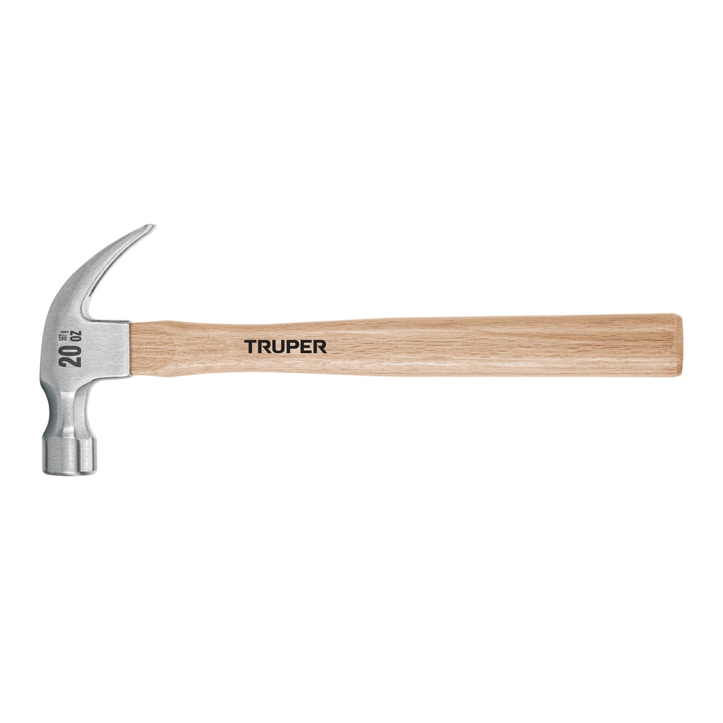 Martillo pulido, 20 oz, uña curva, mango madera, TRUPER