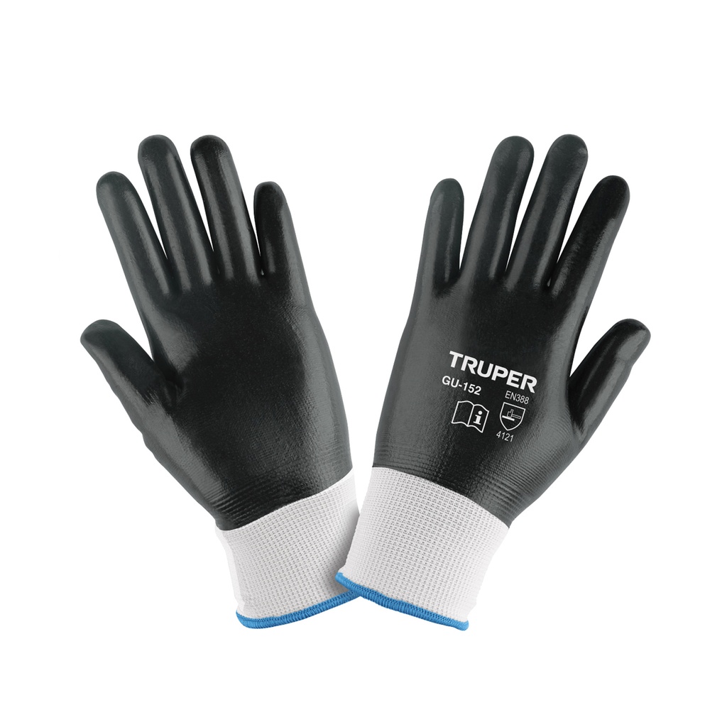 Guantes de poliéster recubiertos de nitrilo, M, TRUPER