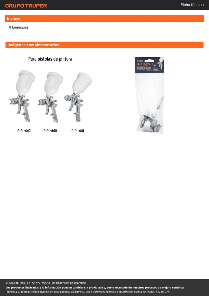 Repuestos de pistolas para pintar para PIPI-440, TRUPER