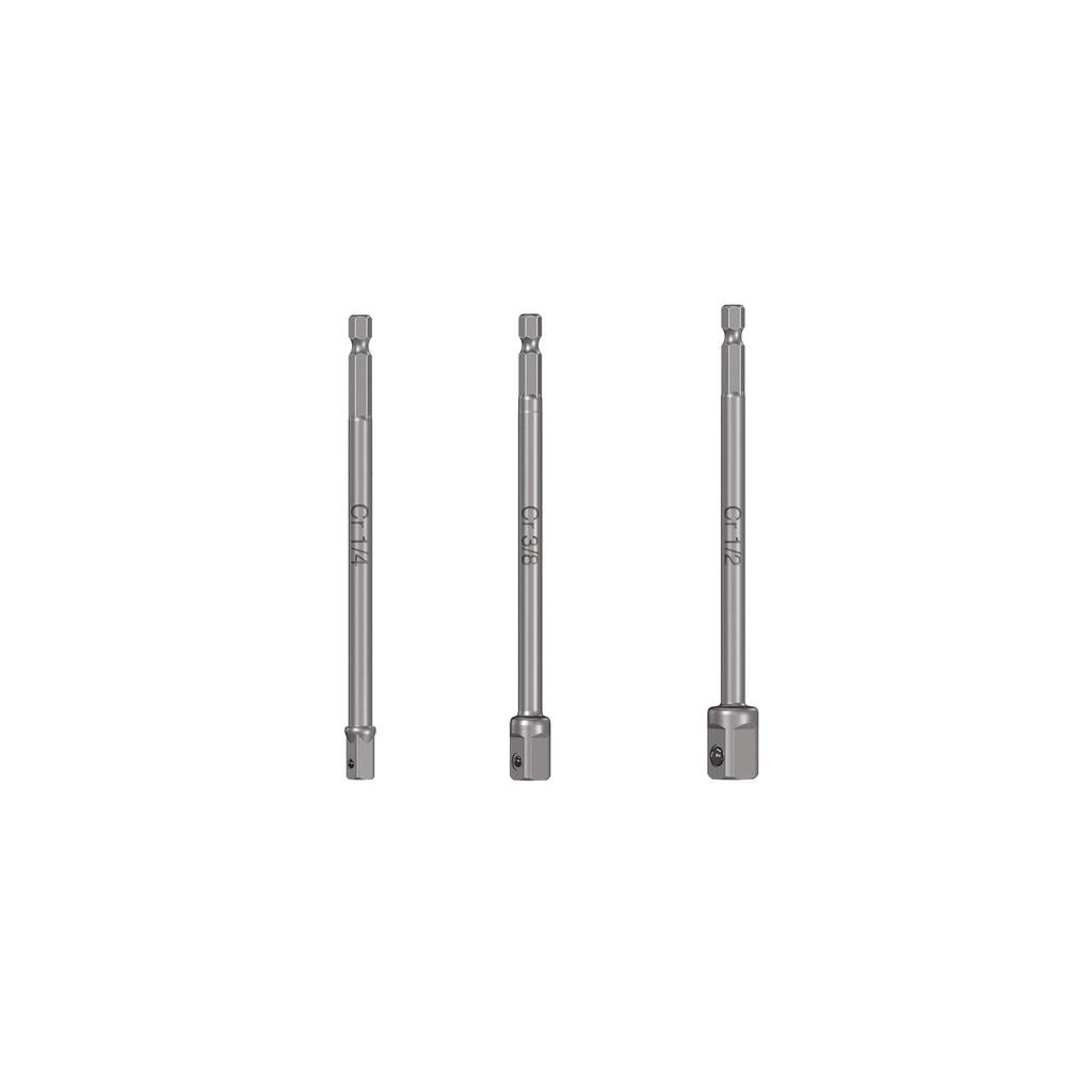 Juego de 3 adaptadores largos para dados de 1/4, 3/8 y 1/2'