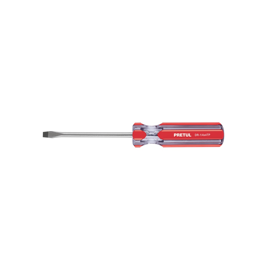 Desarmador plano 1/4 x 4' mango de PVC, PRETUL