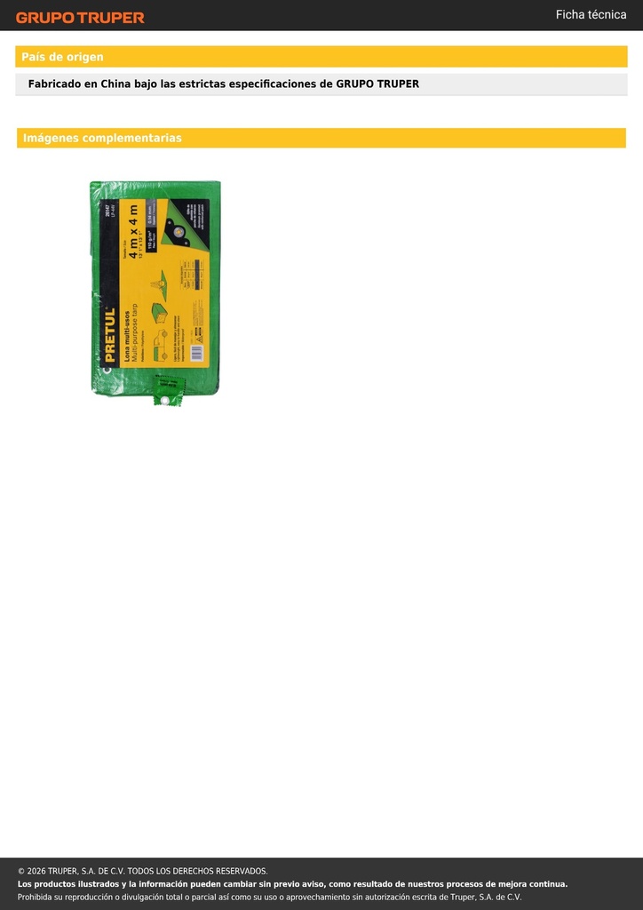 Lona de polietileno 4 x 4 m, verde, 110 g/m2, PRETUL
