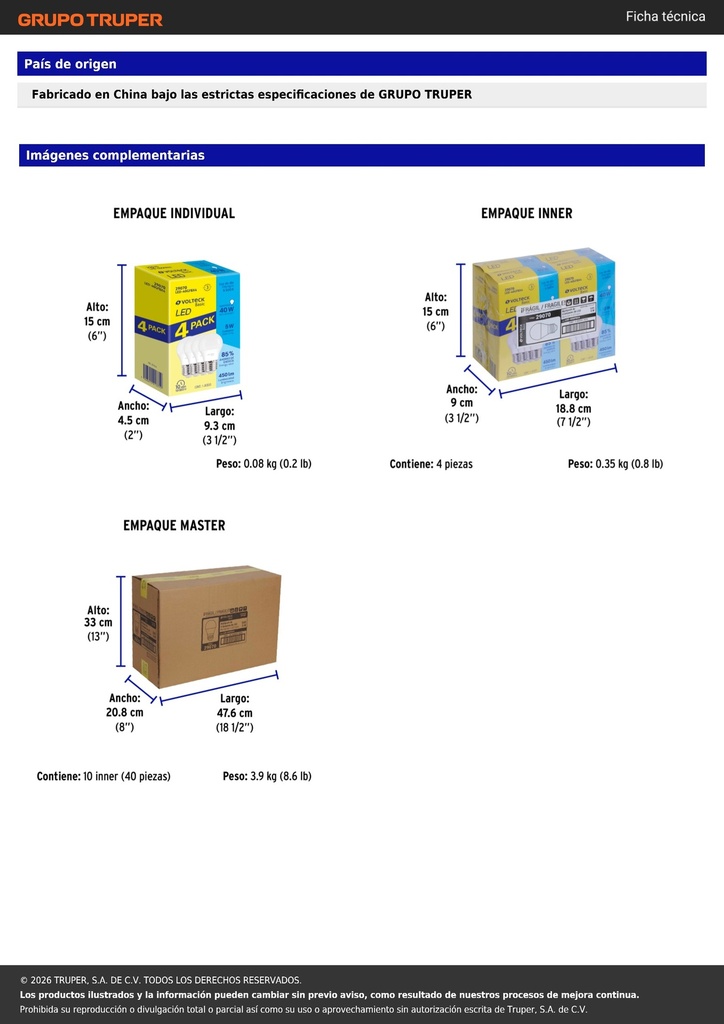 Pack 4 focos LED 5W (40W) G45, 6500K fría, 450 lm, BASIC
