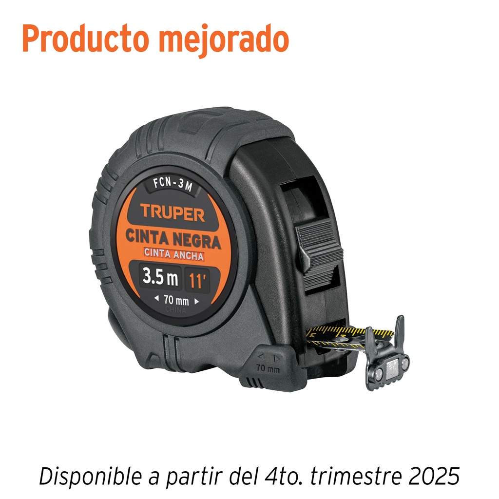 Flexómetro contra impactos 3 m, Cinta Negra 13 mm, TRUPER