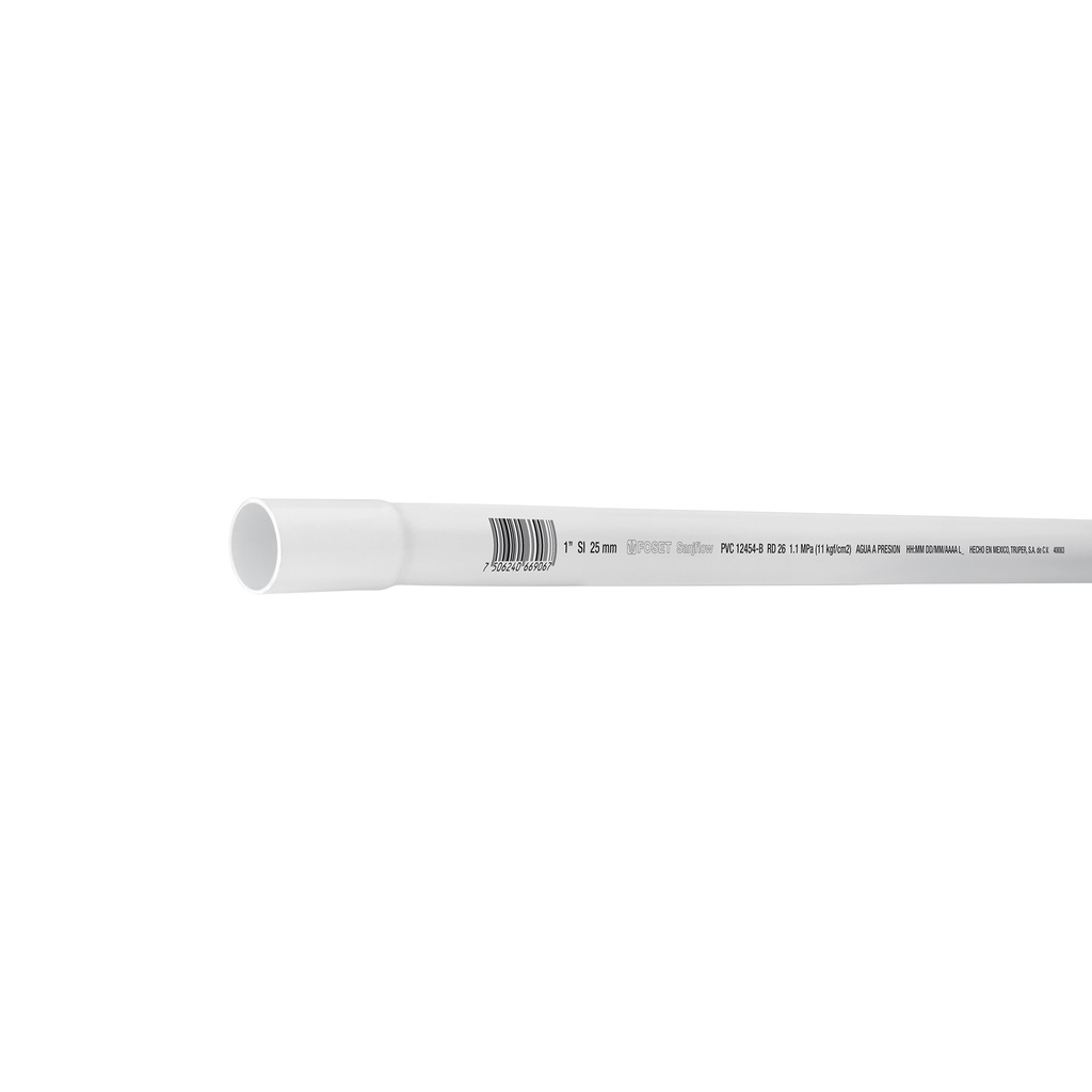 Tubo de 1' PVC hidráulico RD 26, 3m, 0.6kg, FOSET