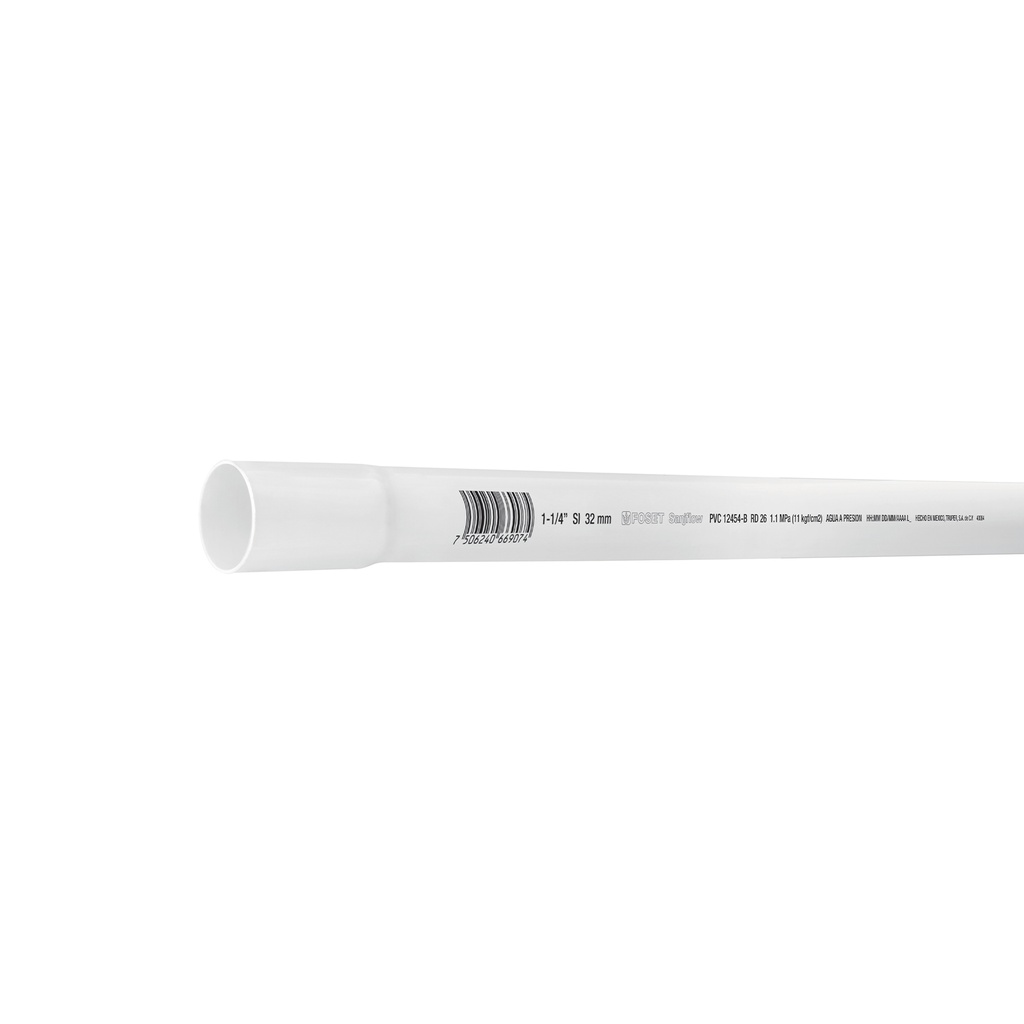 Tubo de 1-1/4' PVC hidráulico RD 26, 3m, 0.9kg, FOSET