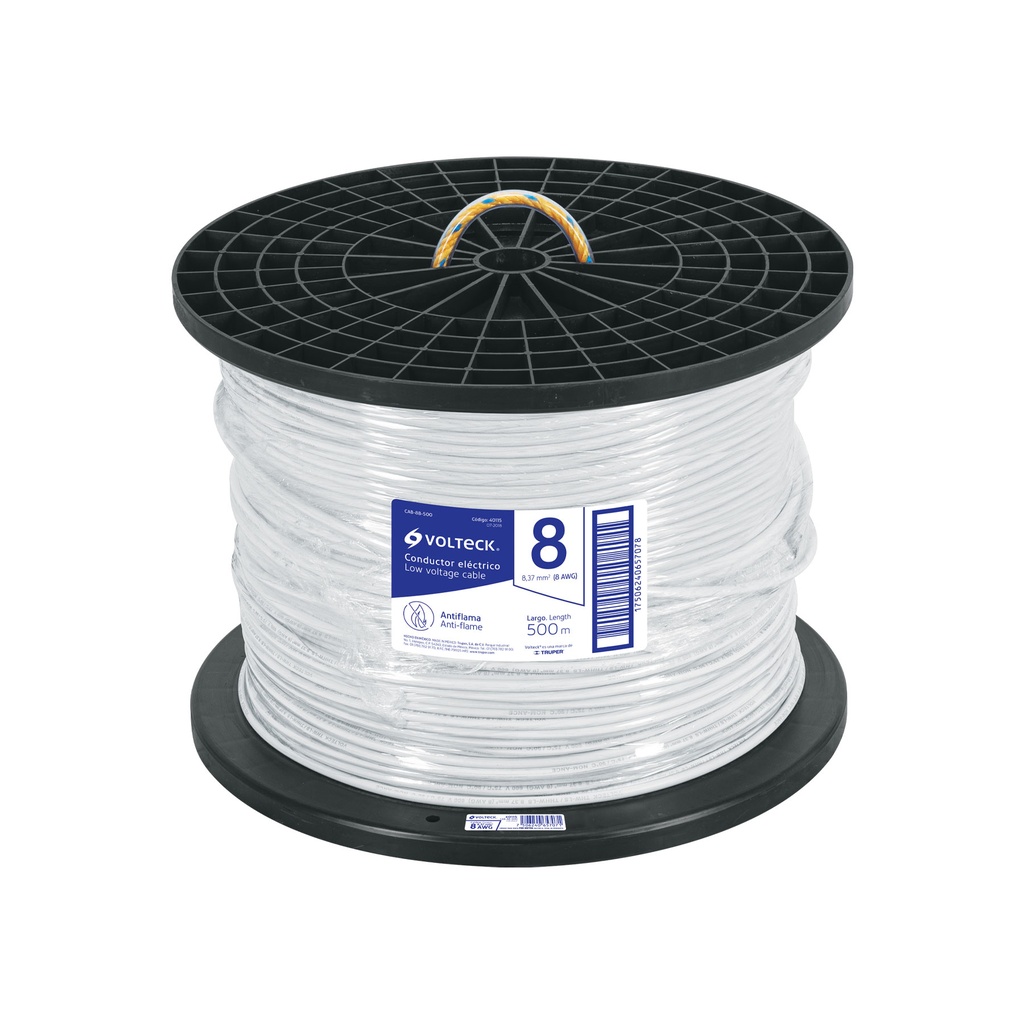 Metro de cable THHW-LS 8 AWG blanco en carrete de 500 m