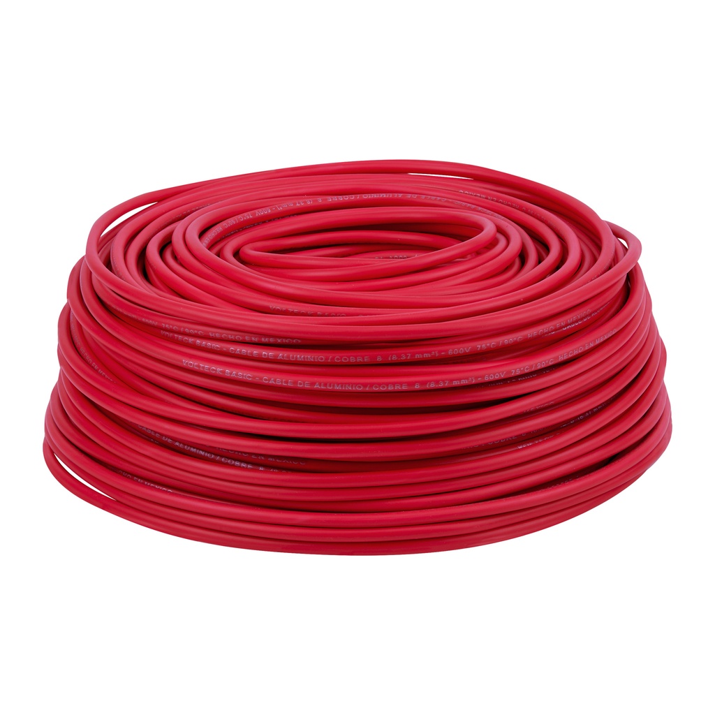Rollo de 100 metros de cable THW CCA 8 AWG rojo, BASIC