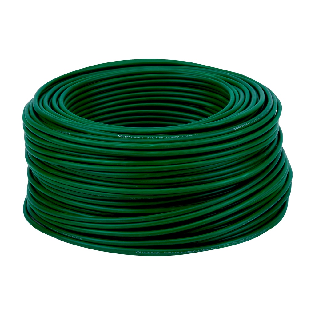 Rollo de 100 metros de cable THW CCA 10 AWG verde, BASIC