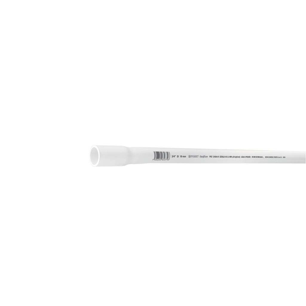 Tubo de 3/4' PVC hidráulico cédula 40, 3m, 1kg, FOSET