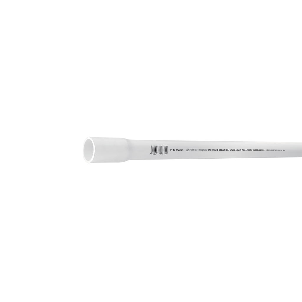 Tubo de 1' PVC hidráulico cédula 40, 3m, 1.4kg, FOSET