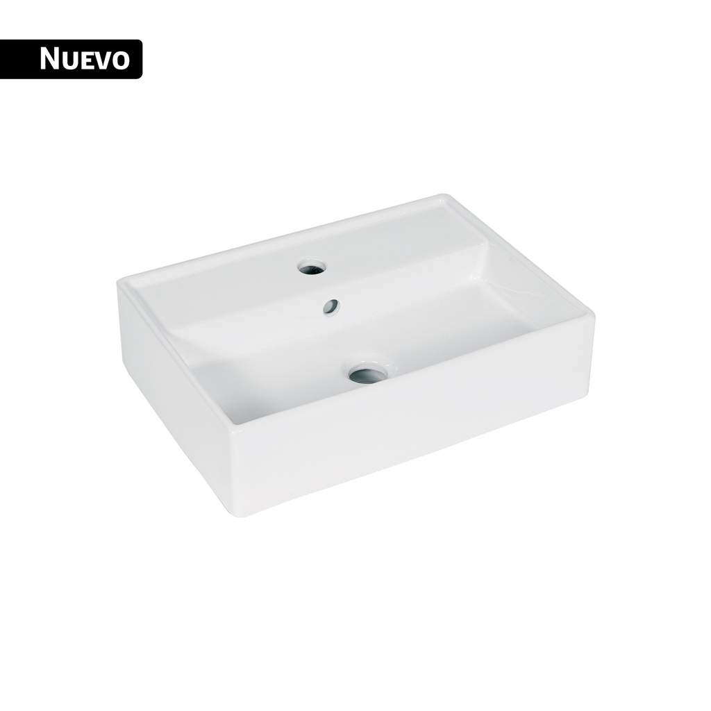 Lavabo de porcelana de sobreponer rectangular, blanco, FOSET