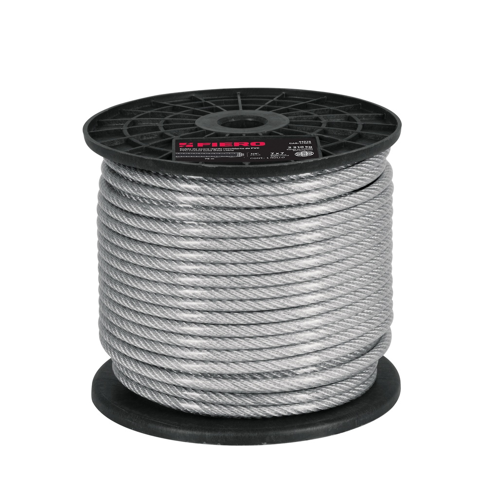 Metro de cable rígido 1/16' acero 7x7 recubierto PVC, 75 m