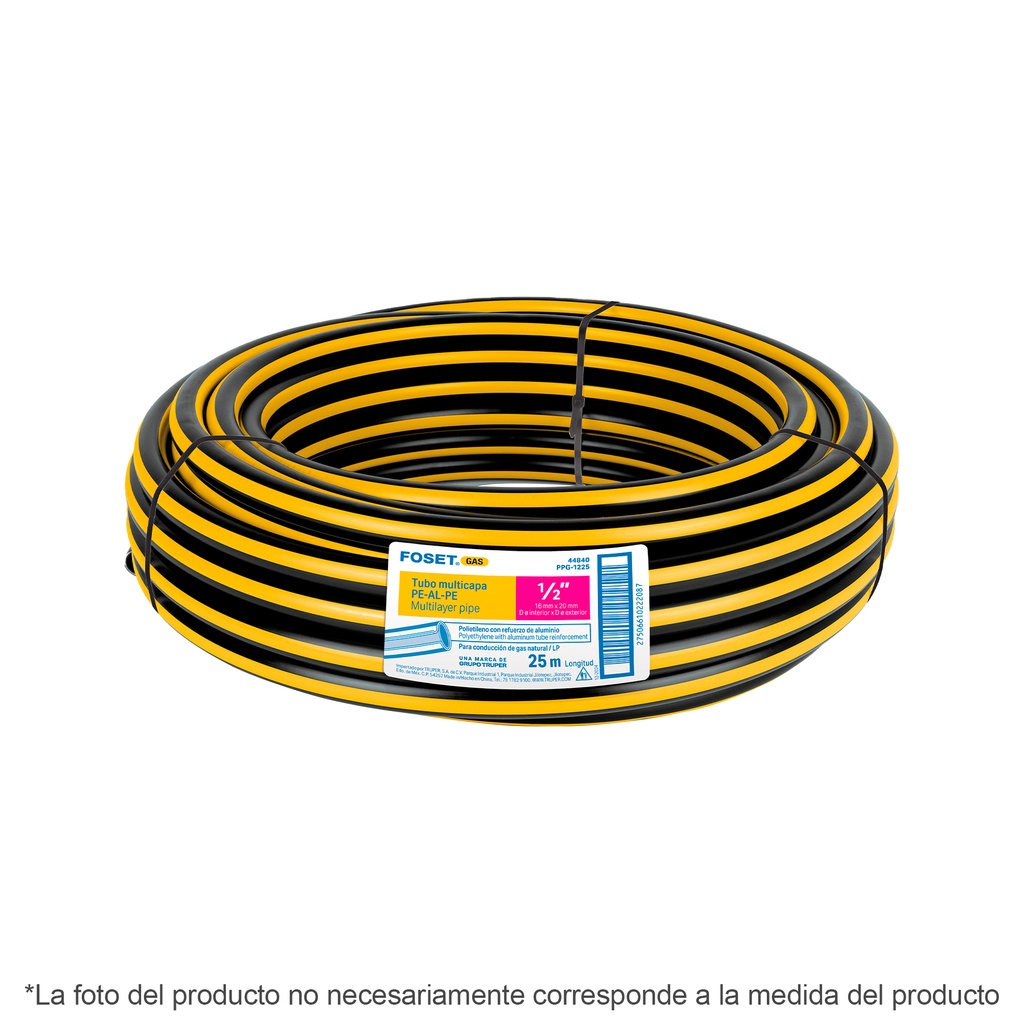 Metro de manguera para gas, 3/8' PE-AL-PE en rollo de 25m