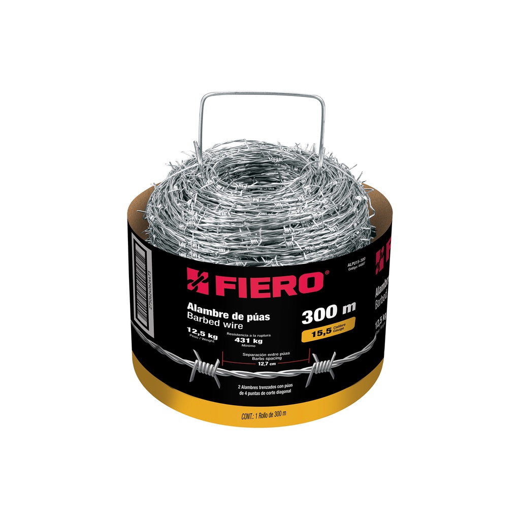 Rollo de alambre de púas 300m calibre 15.5, FIERO
