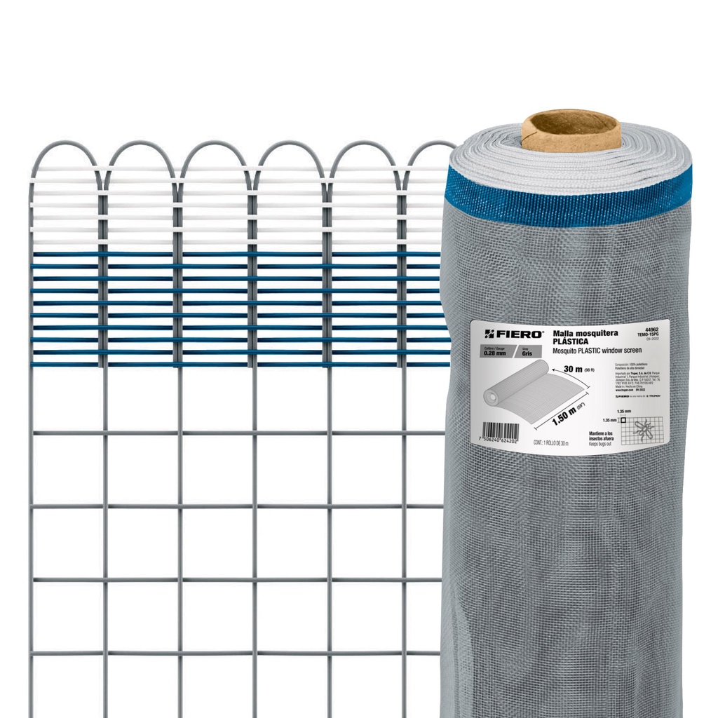 Rollo de 30 m x 1.5 m de malla mosquitera plástica gris