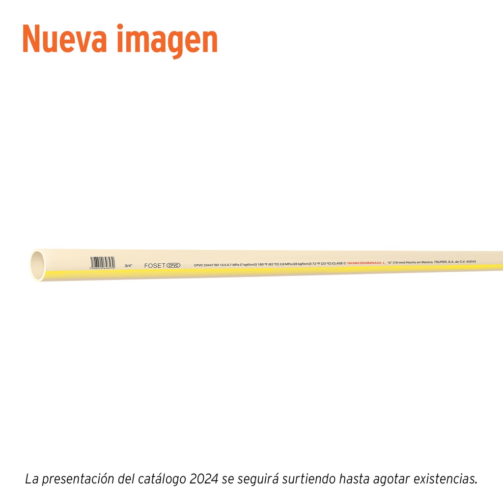 Tubo de 3/4' CPVC hidráulico RD 13.5, 3m, 0.5kg, FOSET