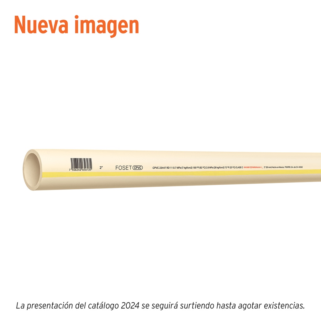 Tubo de 2' CPVC hidráulico RD 11, 3m, 3.5kg, FOSET