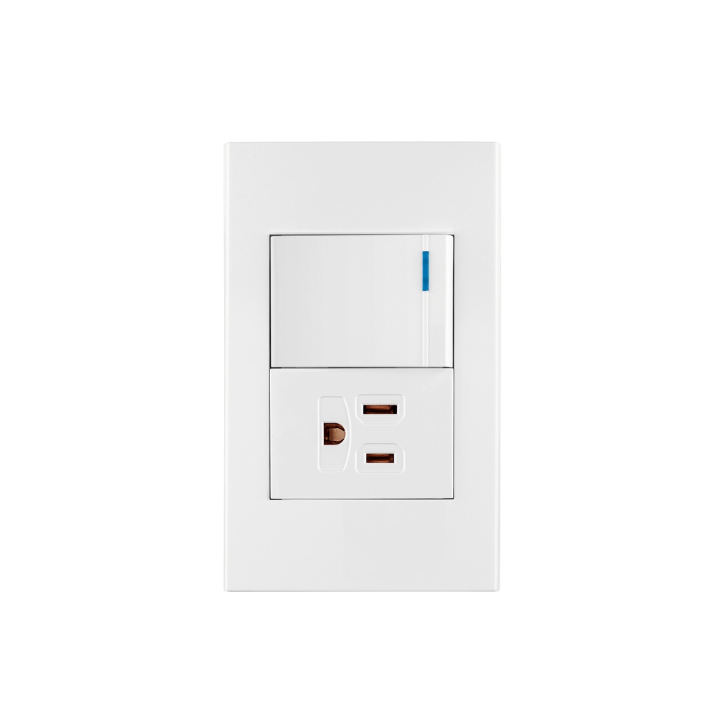 Placa armada 1 interruptor,1contacto,1.5mod,Española, blanco