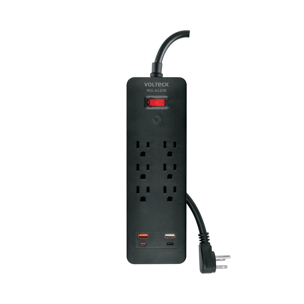 Multicontacto 6 entradas, 2 USB A + 2 USB C, negro, VOLTECK