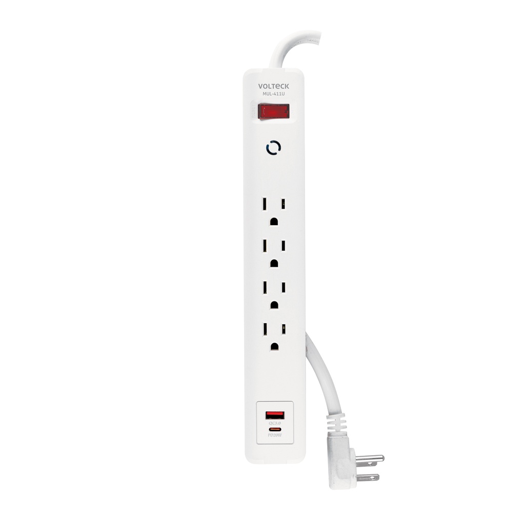 Multicontacto 4 entradas, 1 USB A + 1 USB C, blanco, VOLTECK