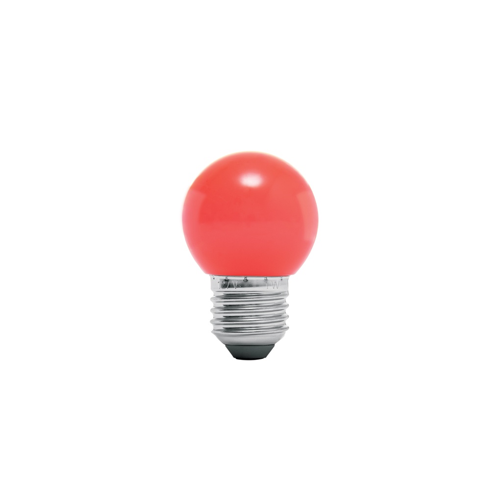 Foco LED 1 W, tipo globo G45, color rojo, E26, VOLTECK