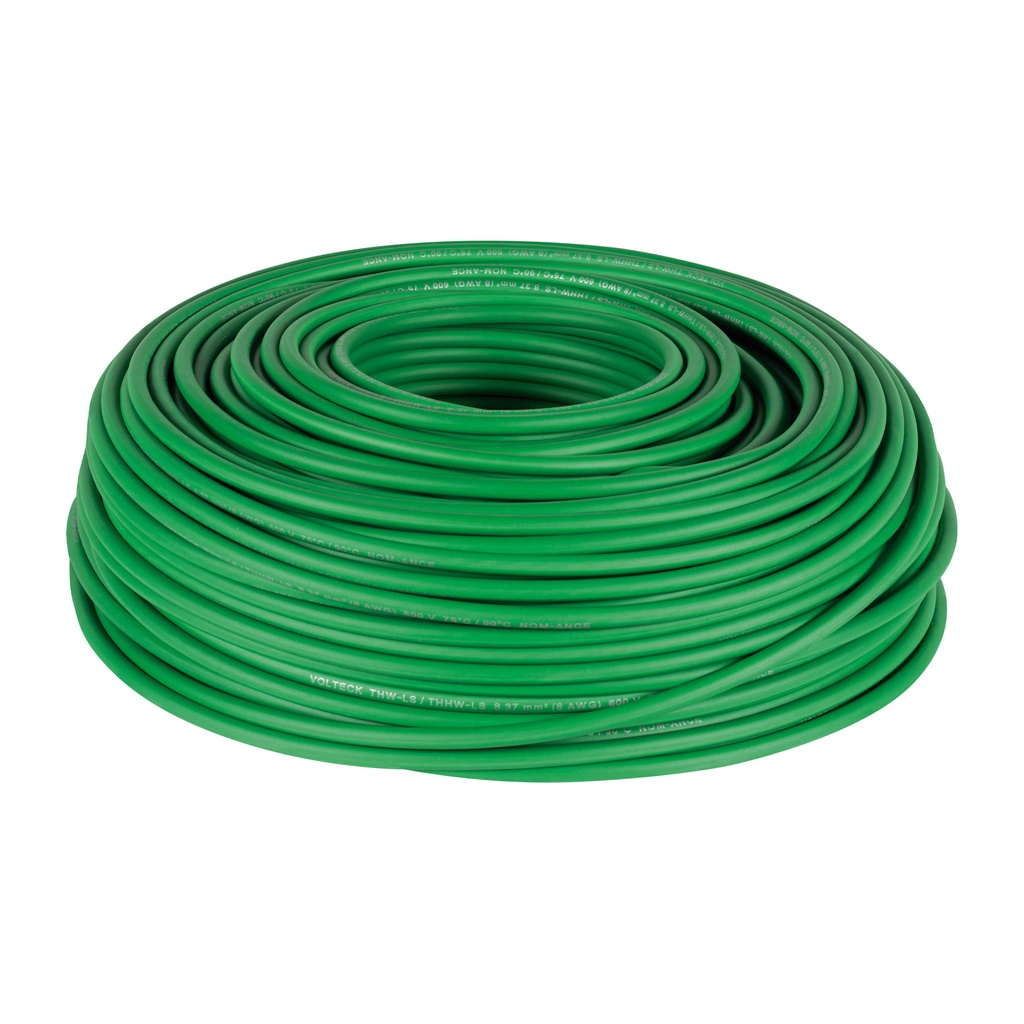Rollo de 100 m de cable THHW-LS 8 AWG verde, VOLTECK