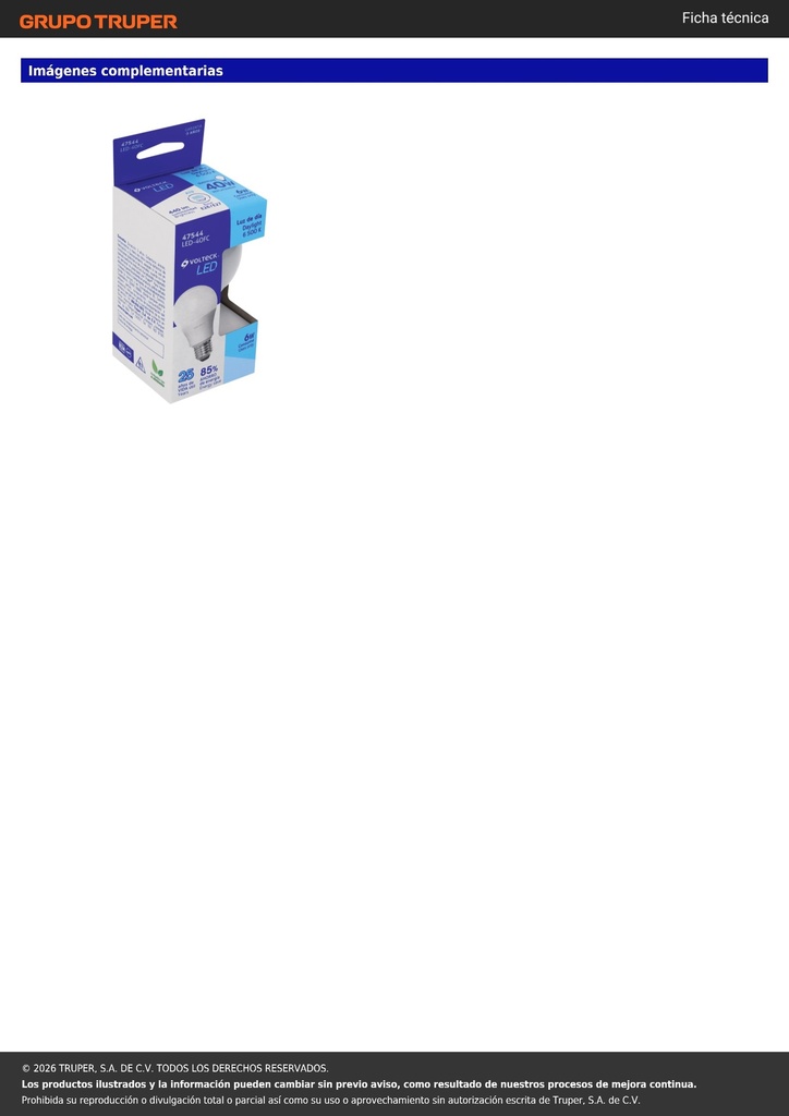 Foco LED 6W (40W) A19, 6500K blanca fría, 440 lm, caja