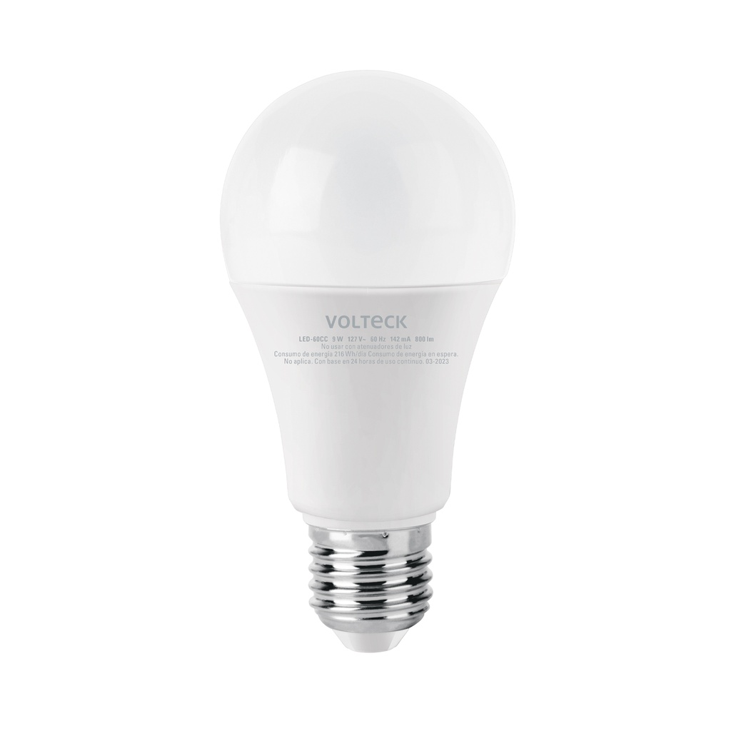 Foco LED 9W (60W) A19, 3000K blanca cálida, 800 lm, caja