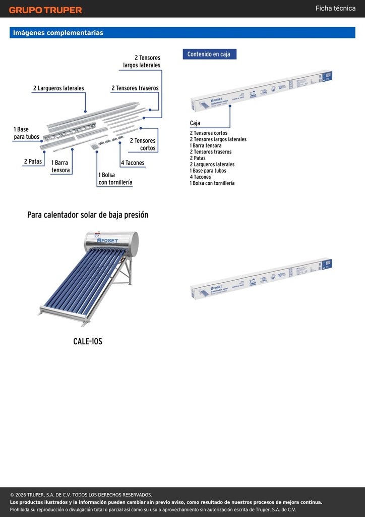 Base para termotanque p/calentador solar CALE-10S, FOSET