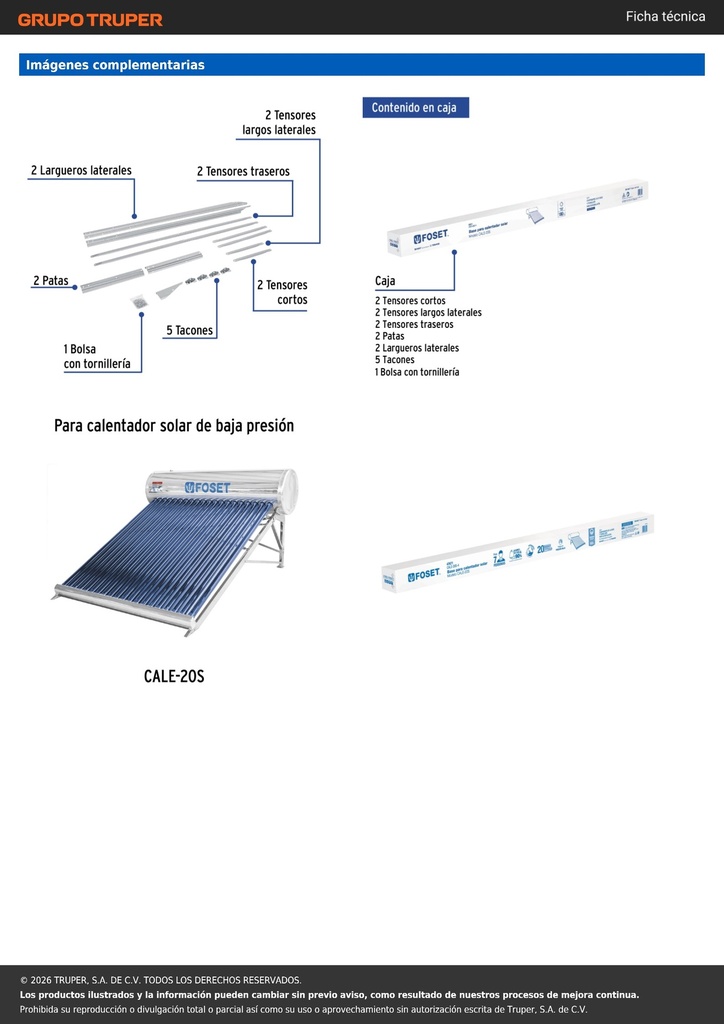 Base para termotanque p/calentador solar CALE-20S, FOSET