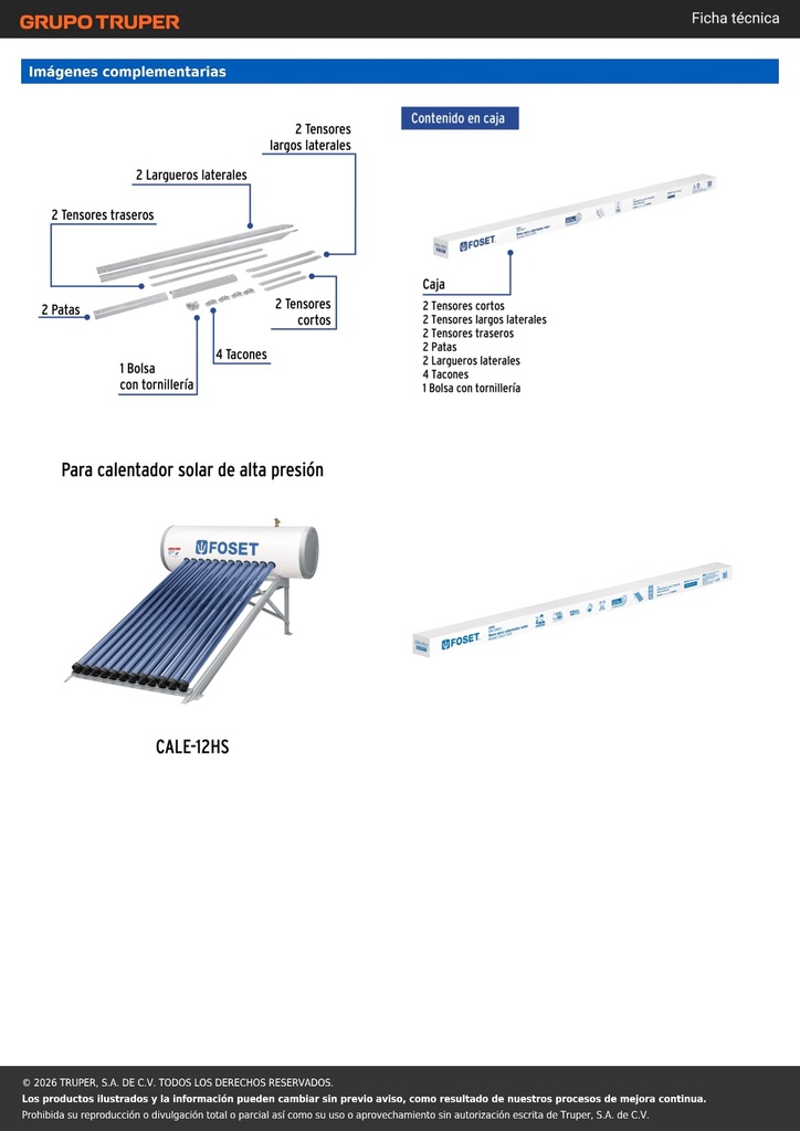Base para termotanque p/calentador solar CALE-12HS, FOSET