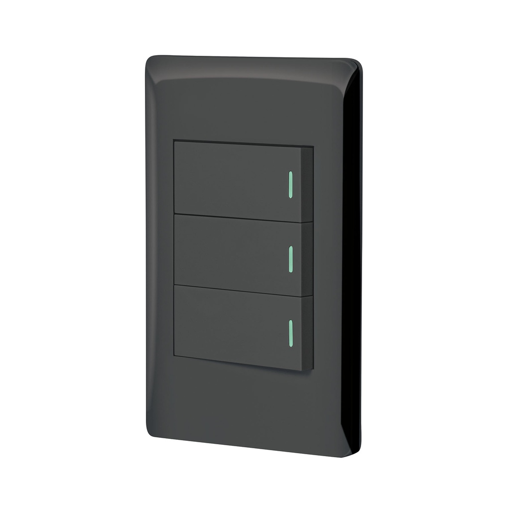 Placa armada negra 2 interruptores 1 de 3 vías 1 mód, Lisboa