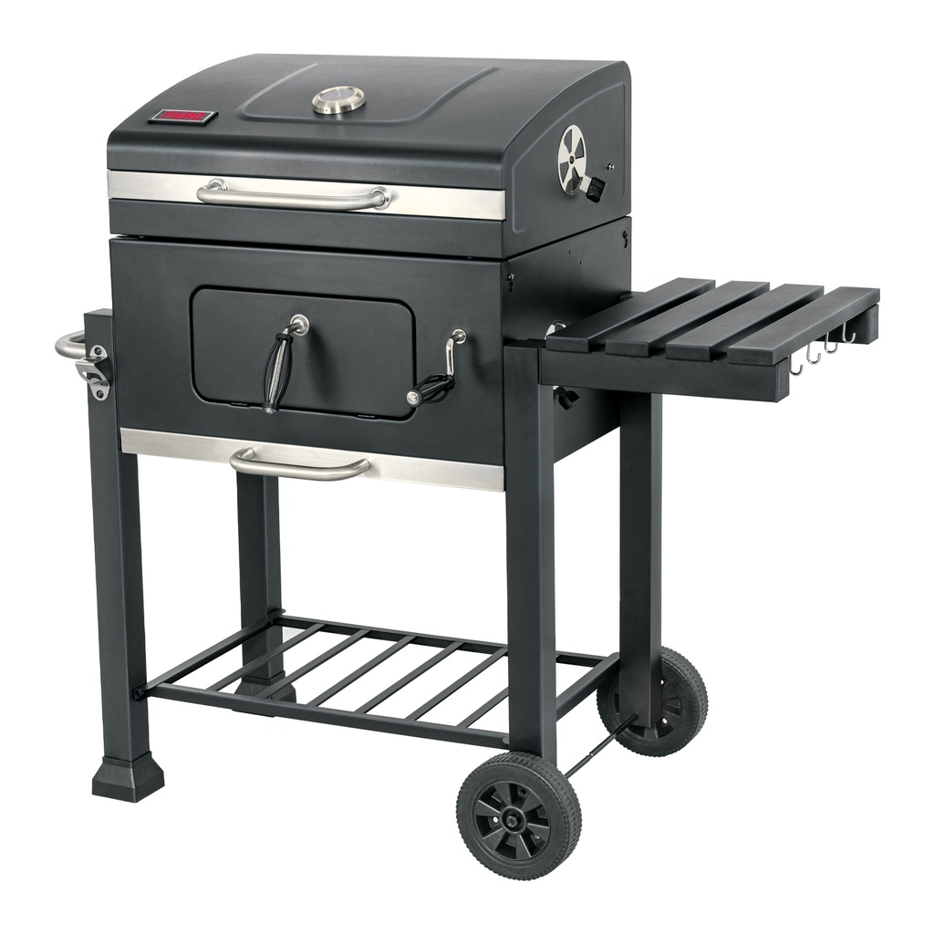 Asador de carbón de 24' con tapa, negro, FIERO