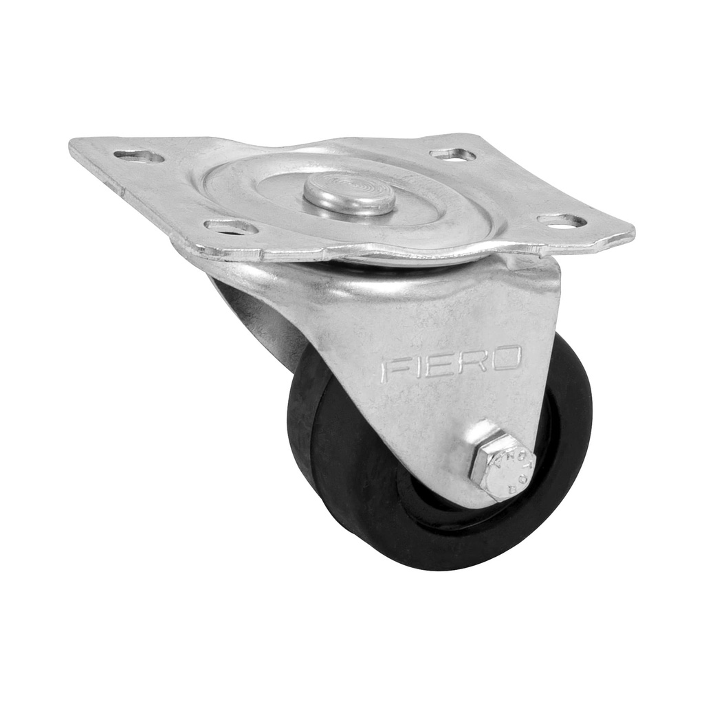 Rodaja hule 2-1/2' placa giratoria c/buje, carga 50kg, FIERO