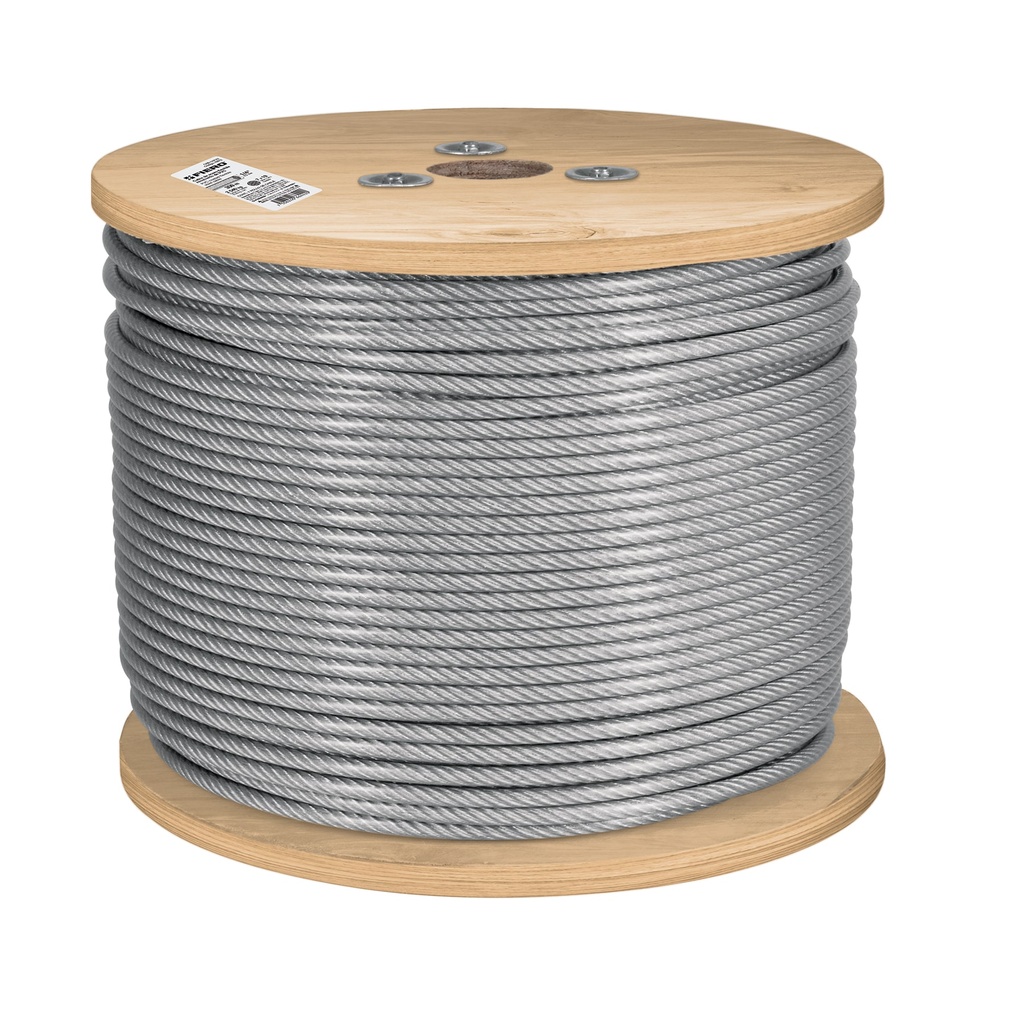 Metro de cable rígido 1/8' acero 7x7 recubierto PVC, 300 m