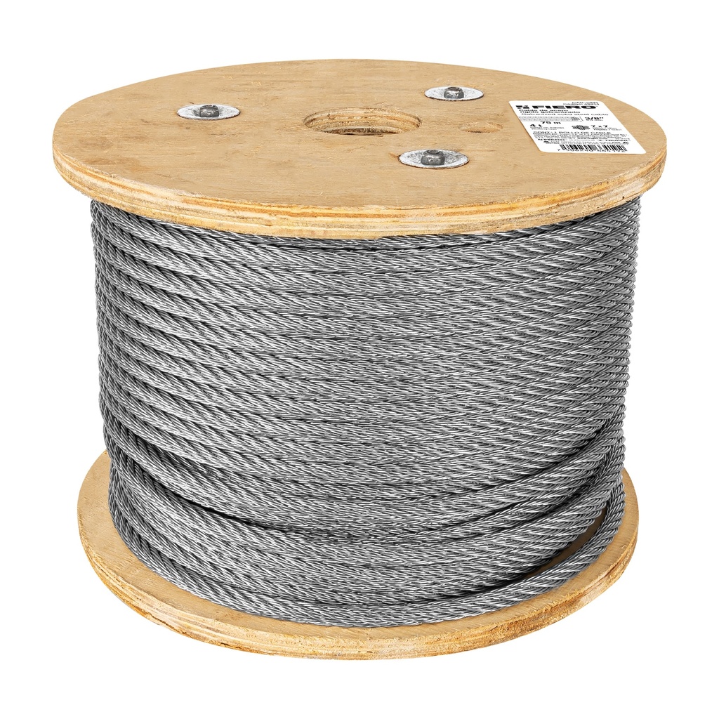 Metro de cable rígido 3/8' de acero 7x7 hilos, 75 m, FIERO