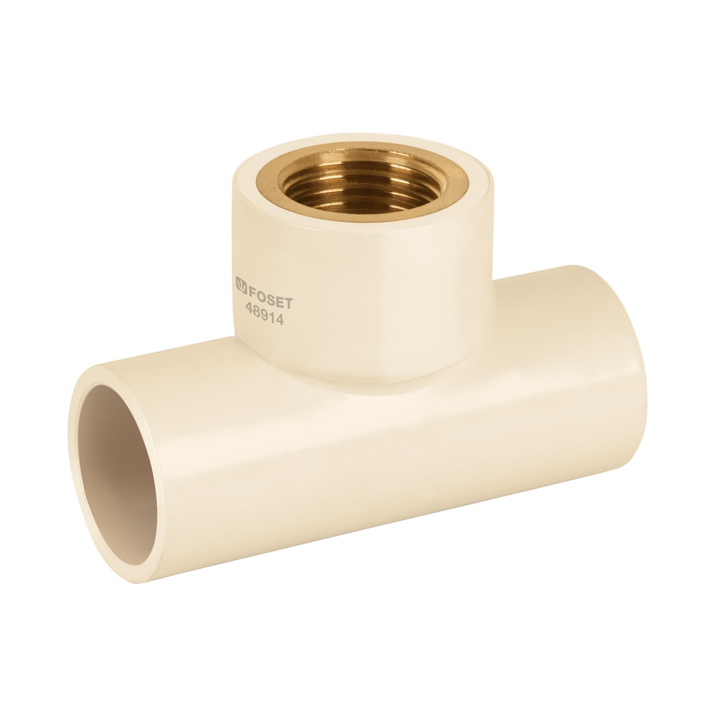 Tee de CPVC 1/2' rosca central hembra inserto latón, FOSET