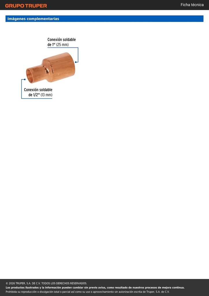 Reducción bushing de cobre, 1 x 1/2', FOSET