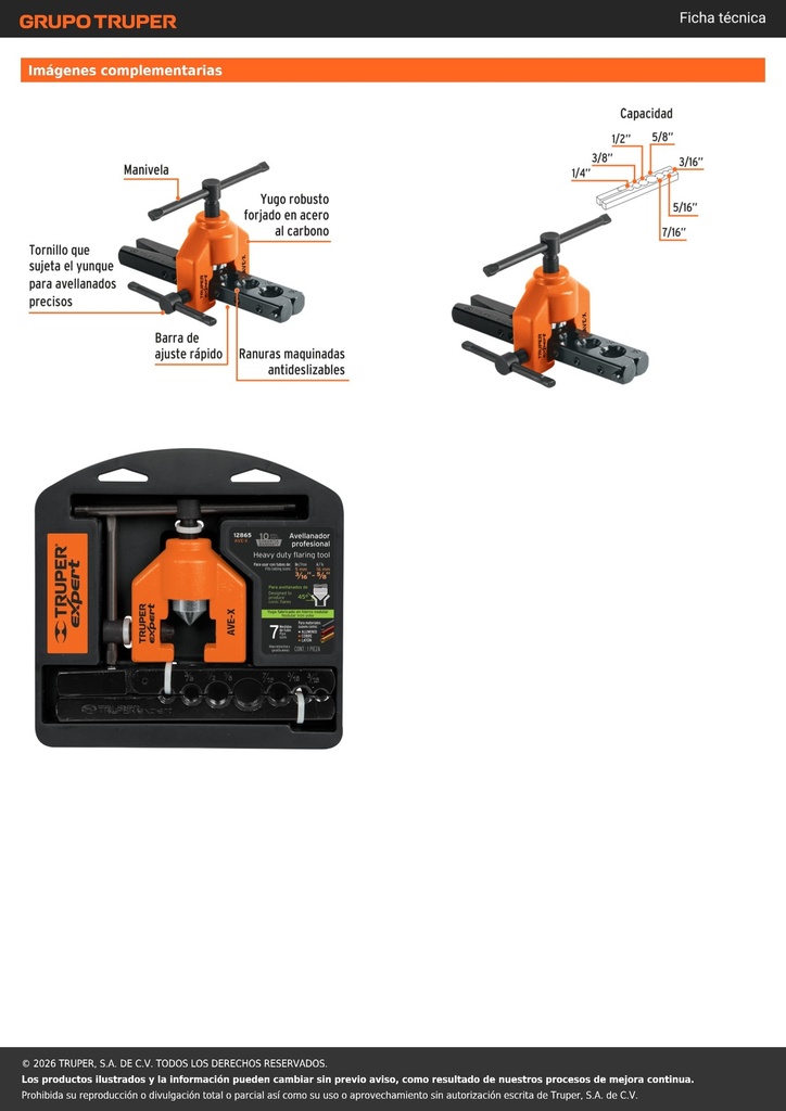 Avellanador profesional de 3/16' a 5/8', TRUPER EXPERT