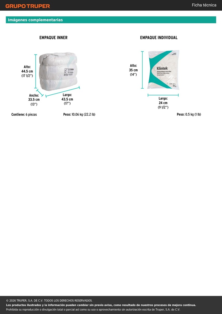 Bolsa de 1/2 kg de estopa extra fina, color blanco, KLINTEK