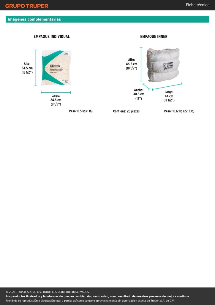 Bolsa de 1/2 kg de estopa extra fina, color crema, KLINTEK