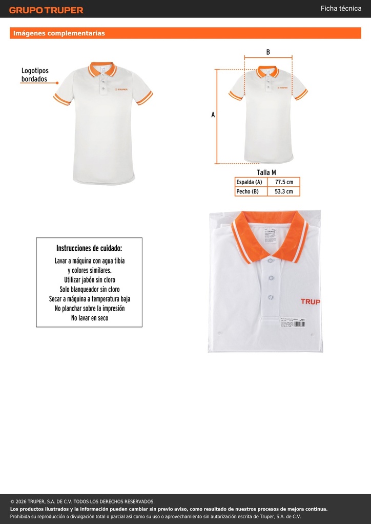 Playera polo performance para hombre, blanca, M, TRUPER